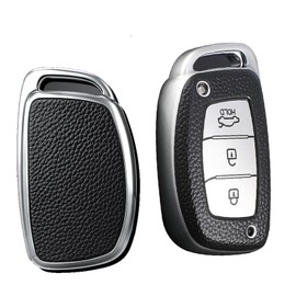 KUNIO Keyless Key Case Fits Hyundai Kona i10 i30 i20 ioniq Hybrid Tucson Santa Fe ix35 Mistra Protective Case TPU Leather Texture Key Case Key Cover 3 Buttons C Silver
