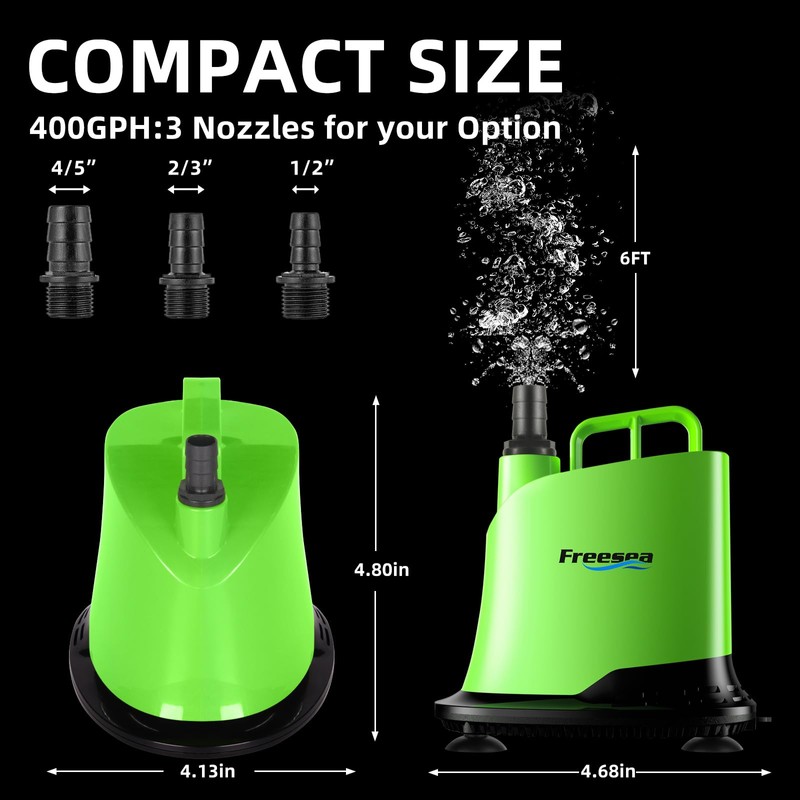 FREESEA Submersible Water Pump For Fountain: 400 GPH 25W Adjustable