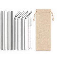 Reusable, Eco-Friendly Stainless Steel Straw Set – 8-Piece Wide Metal Straws for 40oz Tumbler – 10mm Diameter | 4 Straight + 4 Bent Straws, 2 Brushes & Pouch – Silver