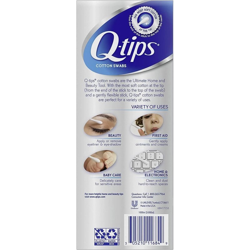 Hisopos de algodón Q-tips 300 unidades (paquete de 6) 1.800