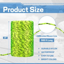 Amylove 6 Roll Mason Nylon String 500 ft Nylon Twine Braided Twine String Twine Heavy Duty Outdoor Twine Rope Hanging String Masonry String Line for Construction DIY Project (Fluorescent Yellow Black)