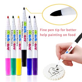 Edible Markers,Food Coloring Markers,Food coloring Pens,6 Colors Food Grade pen,Thick Tip and Fine Tip, Gourmet Writers for Decorating Fondant,Cakes,