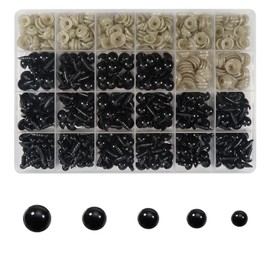 TOAOB 300pcs Safety Eyes for Amigurumis with Washers 6mm to 12mm Plastic Crochet Safety Eyes Black Craft Doll Eyes for Crocheting Stuffed Animals Bears Toys Doll Making