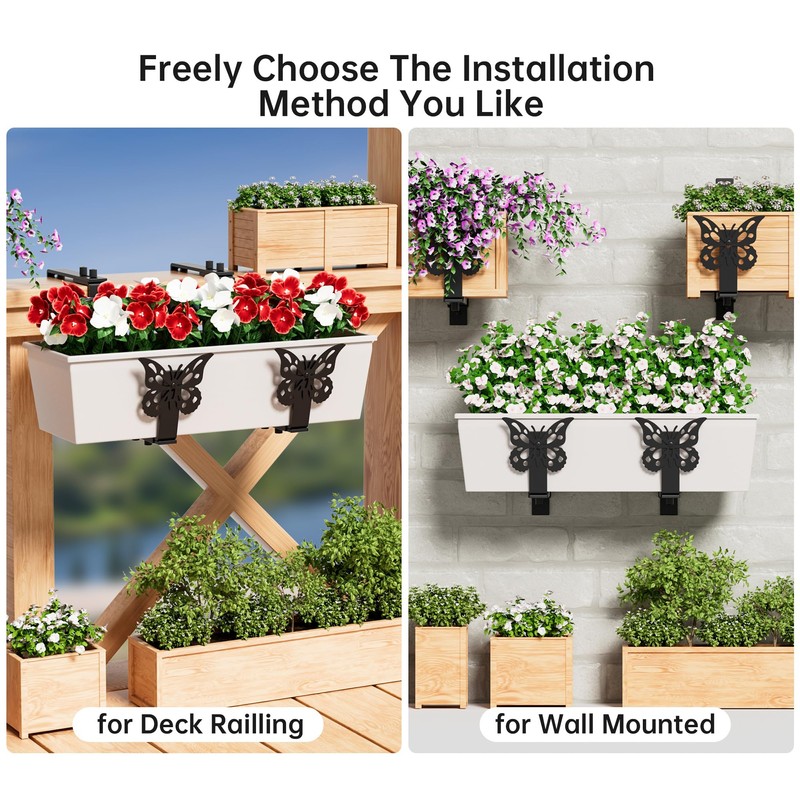LAWYAMAI 4 Pack Window Box Brackets, Adjustable Planter Box Brackets,