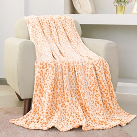 FY FIBER HOUSE Flannel Fleece Leopard Print Throw Blanket Super Soft Lightweight Fluffy Twin Blankets for Couch, 60"X80",Orange