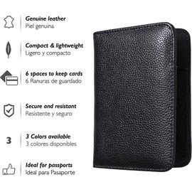 Vedicci Porta Pasaporte para Viaje. Funda para Pasaporte de Piel Genuina. Pasaporte Funda en 4 Colores. Cartera estilo Porta Pasaporte. Estuche de Viaje para Pasaporte y Visa. Passport Holder.