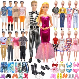 Pack of 27 Clothing and Accessories for Ken and Girls Dolls 1 Suit 5 Casual Clothing 2 Swimming Trunks 1 Evening Dresses 2 Dresses 2 Casual Wear Clothing 2 Swimsuits 14 Shoes