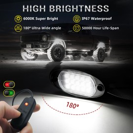 6 Pods White LED Rock Lights with Switch Extension Harness, 6000K 24 LEDs Pure White Neon Underglow Light for ATV SUV UTV RZR SXS Car Trailer Truck, IP68 Waterproof Under Trail Rig Fender Lighting