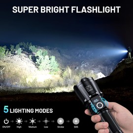 baibian Rechargeable Flashlights 4000.000 High Lumens, Super Bright Flashlight High Powered Tactical Flashlight, 6 Modes with LCD Power Display, Zoomable, Waterproof Handheld Flash Light for Emergency