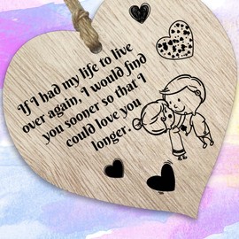 Anniversary Love Gifts Romantic Gifts For Him, Love You Longer Wooden Heart Sign Plaque, Light Wood Hearts Sign, Christmas Valentines Day Birthday, I Love You Gifts For Her