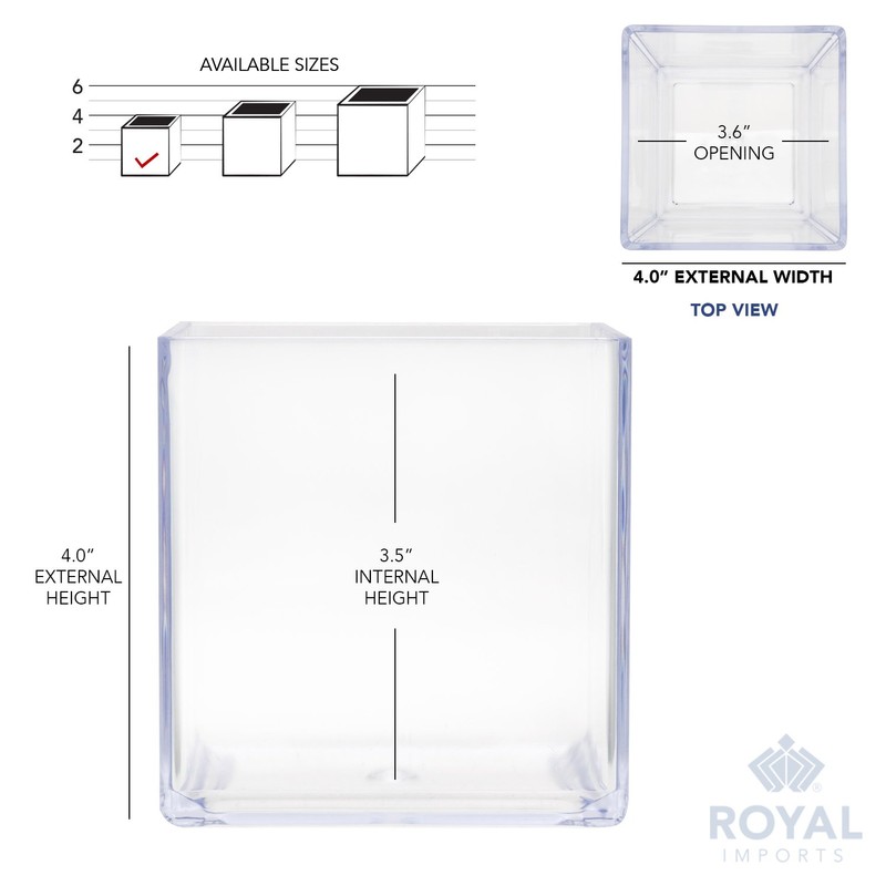 Royal Imports Clear Acrylic Flower Vase Cube – 4"x4" Plastic