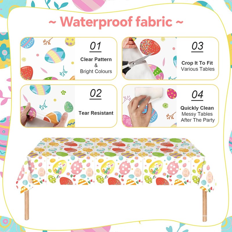 Easter Tablecloth,Easter Table Decorations,Easter Party Tablecloth,Colourful Egg Cartoon Table Cover,Disposable