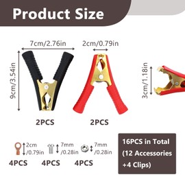 4 Pcs 100A Jump Lead Clamps, Heavy Duty Pure Copper Crocodile Clamps, Car Booster Cable Clips, Alligator Clips for Automotive, Electrical Projects, Voltage Testing (2 Red + 2 Black)