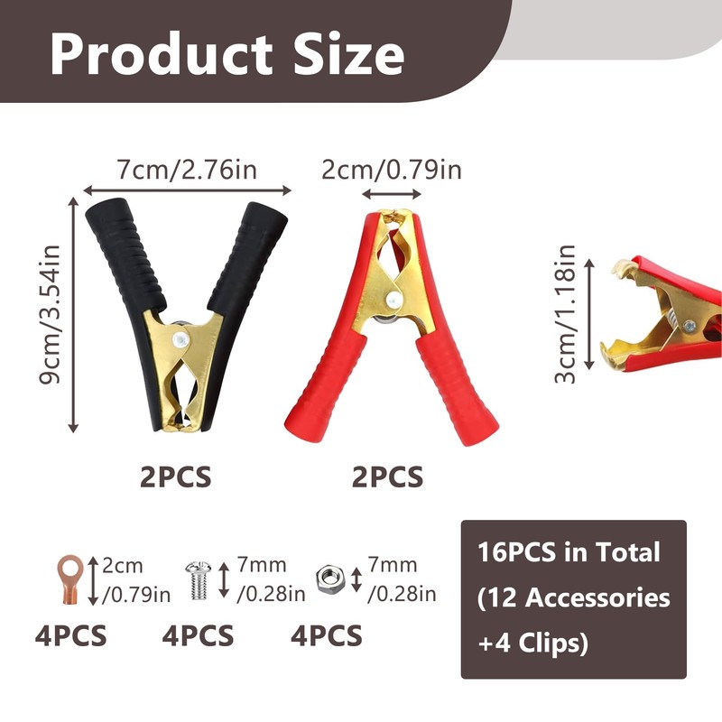 4 Pcs 100A Jump Lead Clamps, Heavy Duty Pure Copper
