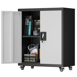 STEELIST Metal Storage Cabinet with Wheels, Steel Mobile Garage Cabinets with Lockable Door and Adjustable Shelf, Metal Rolling Tool Cabinet, Utility Cabinet for Home, Office, Black+Gray