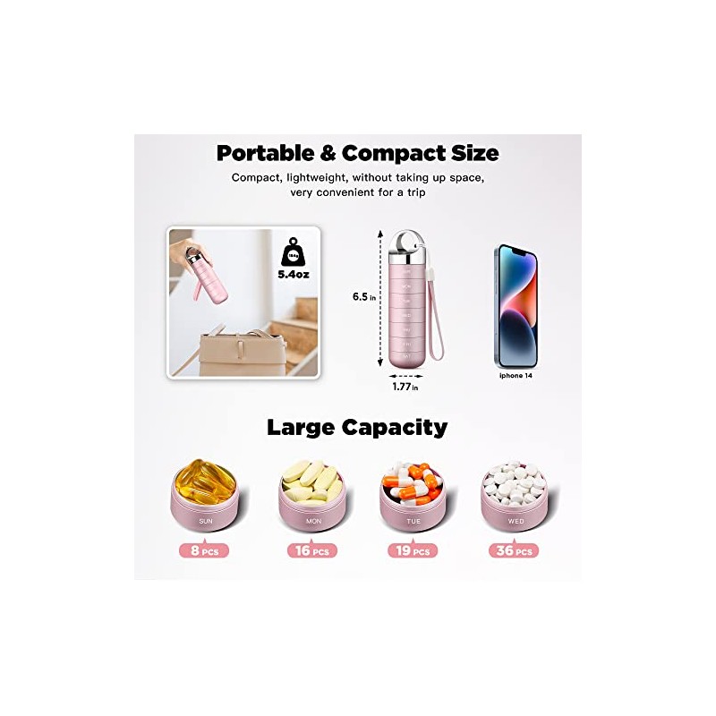 Zannaki Portable Waterproof Aluminum Weekly Pill Organizer