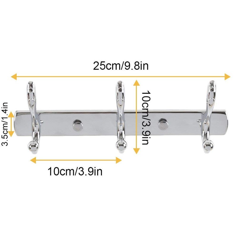 ASelected Stainless Steel Wall Mounted 3 Double Hook Hanger Rail