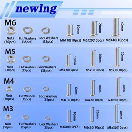 newlng Set of M3 M4 M5 M6 Screws, Nuts, Washers & Spanner, 304 Stainless Steel Rounded Head Screws, Round Button Head Screw Set with Assortment Box, 525 Pieces
