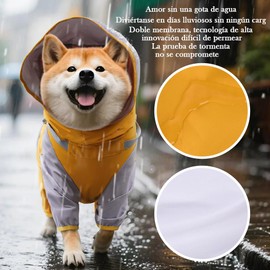 JIEYOUTA Impermeable para Perros, con Capucha Desmontable, Chaqueta y Impermeable 2 Tipos de Funciones, Ajustable/Ligero/Resistente a la Suciedad/fácil de Limpiar