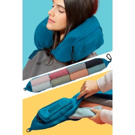 PAGONGO TRAVELLERO Fillable Neck Pillow, Travel Pillow Bag, Neck Pillow Aeroplane, Neck Roll, Travel Essentials, Neck Pillow, Travel Pillow, Aeroplane Neck Pillow, Medium, Teal