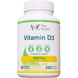 Premium High Strength Vitamin D3 4000iu Supplement | 365 Easy to Swallow Softgel Capsule | One a Day, Year Supply | Supports Healthy Bones, Teeth, Muscle and Immune System | UK Made