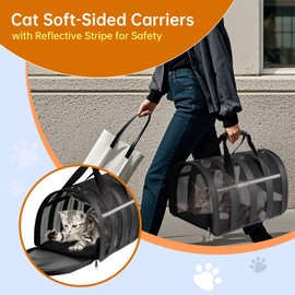 Airline Approved Cat Carrier for Small & Medium Pets up to 15 Lbs, Soft-Sided Collapsible Travel Carrier with Breathable Mesh, Lightweight & Portable Design Black