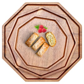 Set of 3 Acacia Wood Serving Trays Cheese Platters Party Hosting Essentials Gifts Charcuterie Board for Vegetable Fruit Food Round Tray Wooden Appetizer Platter Christmas Plates Dish Serving Boards