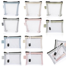 PYSEOSISE Mini Netztaschen mit Reißverschluss, 10 Stück Mesh Reißverschluss Beutel, Transparente Mini Kosmetiktasche Klein Netz Geldbörse für Schlüssel Lippenstift Kopfhörer