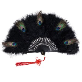 Yolyoo Vintage Marabou Feather Hand Fan Peacock Folding Handheld Fan for Halloween Cosplay 1920s Party Dancing Flapper
