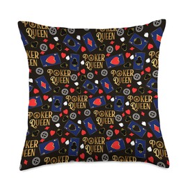 Poker Queen Gambler Casino Dealer Player Card Shufflers Throw Pillow
