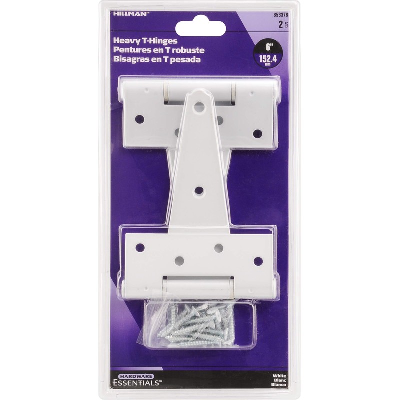 Hardware Essentials 853378 Heavy Duty T-Hinges - White 6" 2-Pack