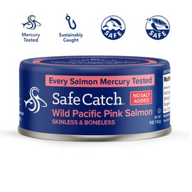Safe Catch Wild Pacific Pink Salmon Canned Wild-Caught No Salt Added Skinless Boneless Salmon Fish Mercury Tested Kosher, 6 Pack Can Salmon 5oz