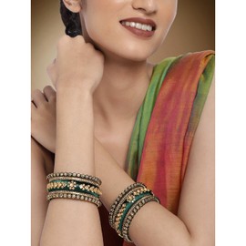 Aheli Silk Thread Faux Stone Studded Bangle Set Chuda Ethnic Indian Wedding Wear Fashion Jewelry for Women
