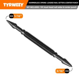 TYRWEEY 1-Piece Nail Setter Dual Head Nail Set & Center Punch, Dual Head Center Punch, Spring Loaded Center Hole Punch, Hand Tool for Metal or Wood, Nail Setter, Nail Tool Features 1/16-in, 3/16-in