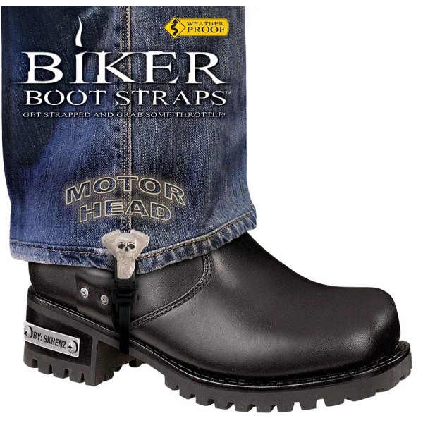 Biker Boot Straps 4" Motor Head Biker Boot Straps