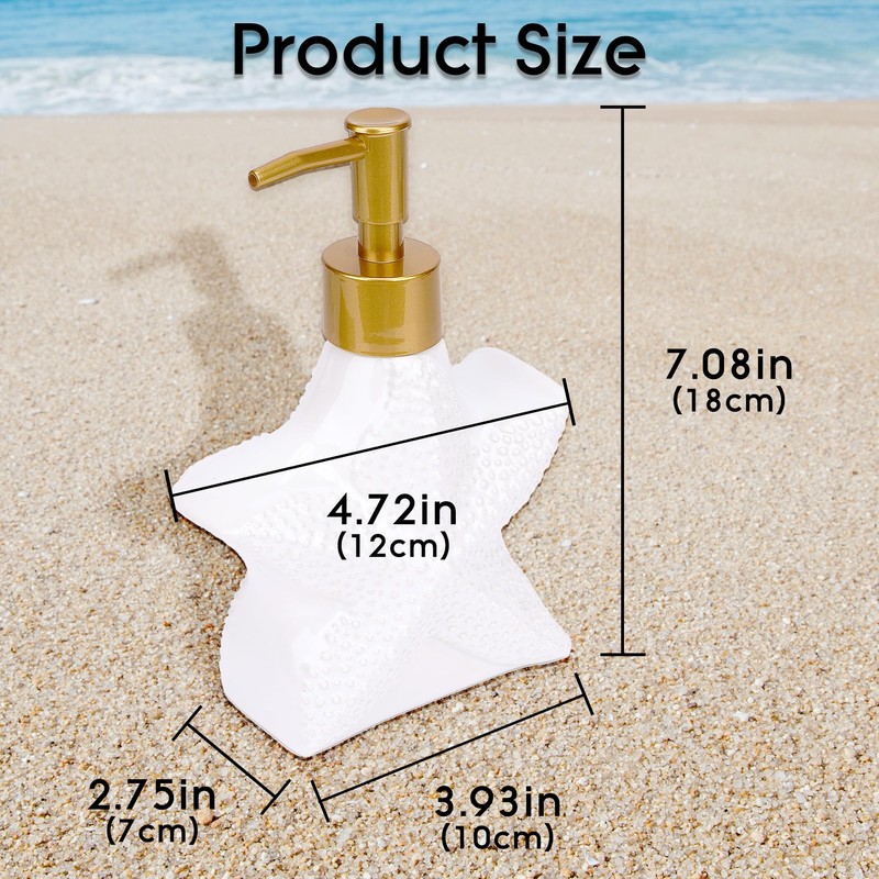 BUNCHBRAVO Starfish Soap Dispenser, 11oz Ceramic Lotion Pump Bottle, Nautical