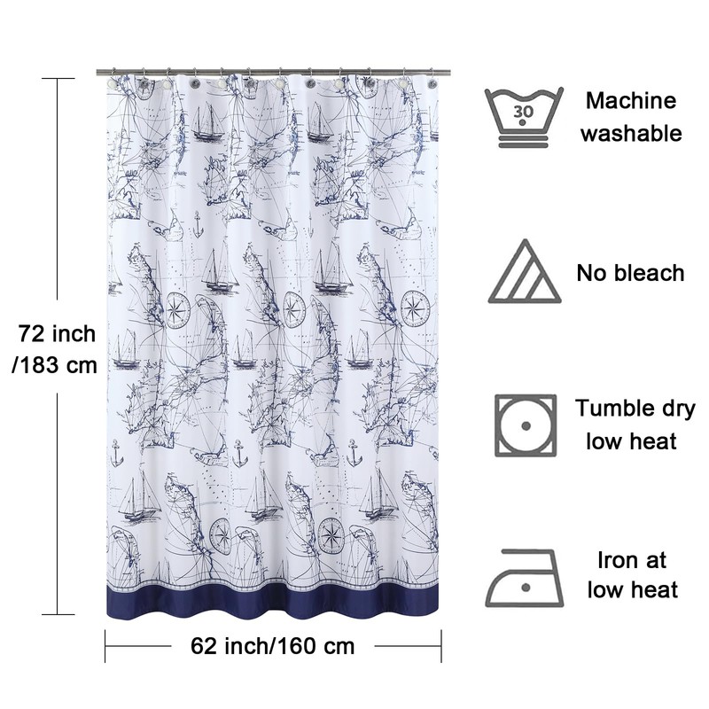 BESTRIPES Aviation Waterproof Fabric Shower Curtain,Blue Printed Shower Curtain for