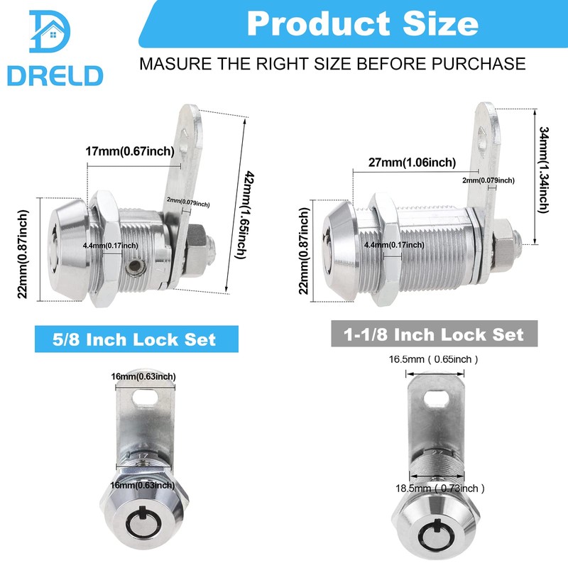 DRELD Set of 2 Tubular Cam Locks 17 mm with