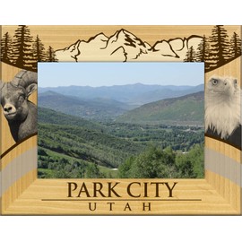 Saddle Mountain Souvenir Park City Utah Laser Engraved Wood Picture Frame Landscape (5 x 7)
