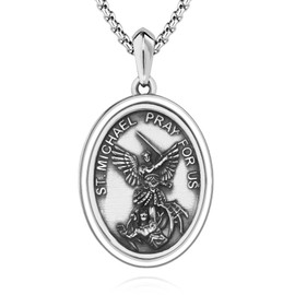 DOTBJ 925 Sterling Silver Saint Michael Archangel Oval Pendant Necklace, Catholic Patron St Michael Medal with Stainless Steel Chain 22"+2"