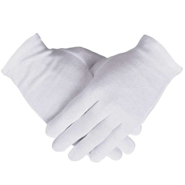 100% Cotton Gloves, 6 Pairs White Cotton Gloves for Women Dry Hands Eczema Serving - Archival Coin Jewelry Inspection Gloves (6 Pairs)
