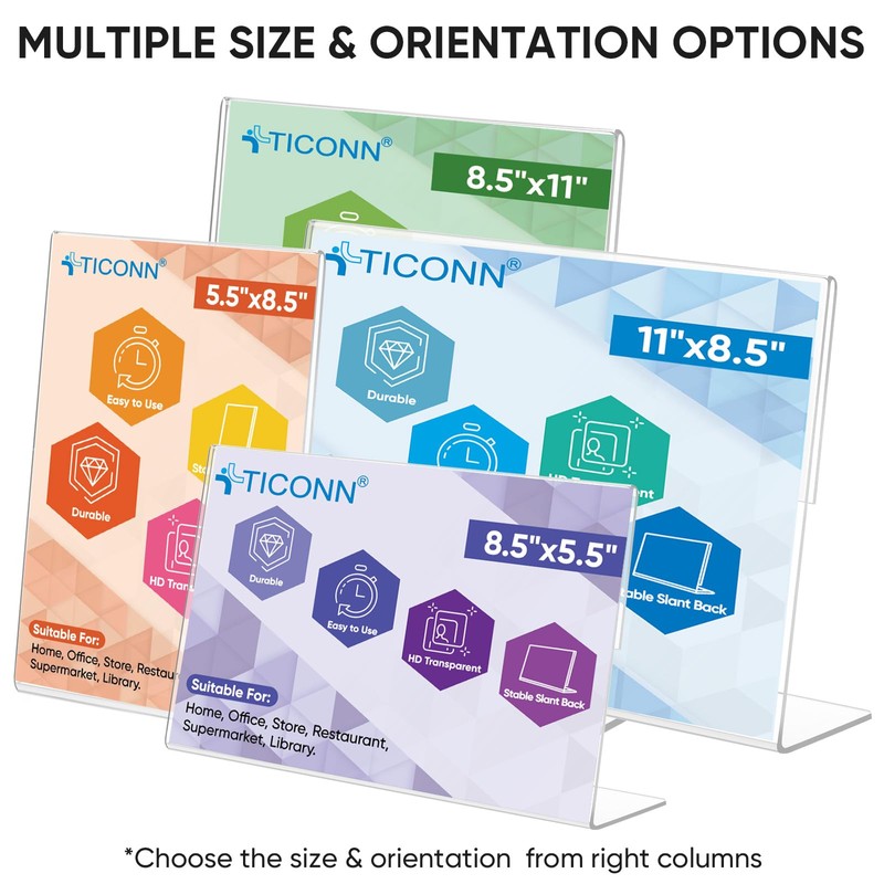 TICONN 11 x 8.5 Acrylic Sign Holder, L Shape Clear