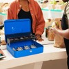 Jssmst Locking Metal Cash Box with Coin Lid, 11.8L x