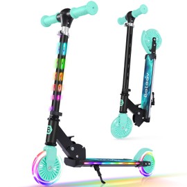 BELEEV Scooters for Kids with Light-Up Wheels & Stem & Deck, 2 Wheel Folding Scooter for Girls Boys, 4 Adjustable Height, Lightweight Kick Scooter with Kickstand for Children Ages 3-12 (Black)