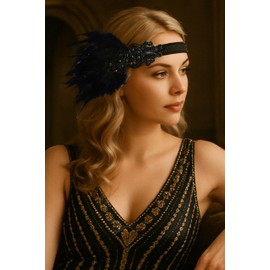 BABEYOND 1920s Flapper Headpiece Roaring 20s Great Gatsby Headband Vintage Feather Headband 1920s Flapper Gatsby Hair Accessories Black