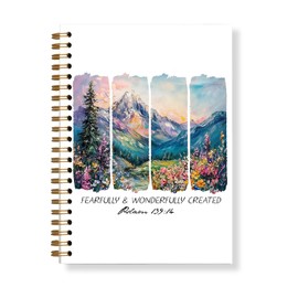 Nihilform Christian Spiritual Growth Notebook - 8.3x5.5 ‘Fearfully Created’ Inspirational Journal Psalm 139:14 Floral Mountain Notebook Christian Inspirational Gift