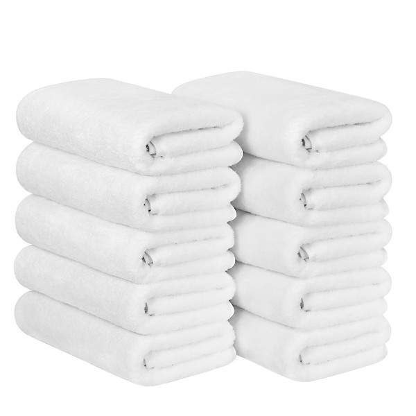 Microfiber Face Towels, Set of 10, Hotel Specifications, Towels, Approx. 13.8 x 29.5 inches (35 x 75 cm), Fluffy, Texture, Fast Absorption, Quick Drying, Breathable, Durable, Home and Commercial Use (White)