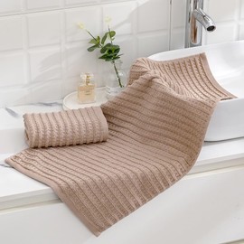 sense gnosis Brown Hand Towel Set of 2 Waffle with Terry Striped Pattern 100% Cotton Ultra Soft Absorbent Towels for Bathroom Kitchen Home 13 x 29 Inch