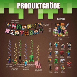 Birthday Decoration Boys, Miner Gamer Birthday Decoration Man, Birthday Decorations for 6-9 Years, Pixel Decoration, Reusable Happy Birthday Banner