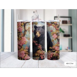Unbranded Bear Pink Flowers 20oz Skinny Tumbler